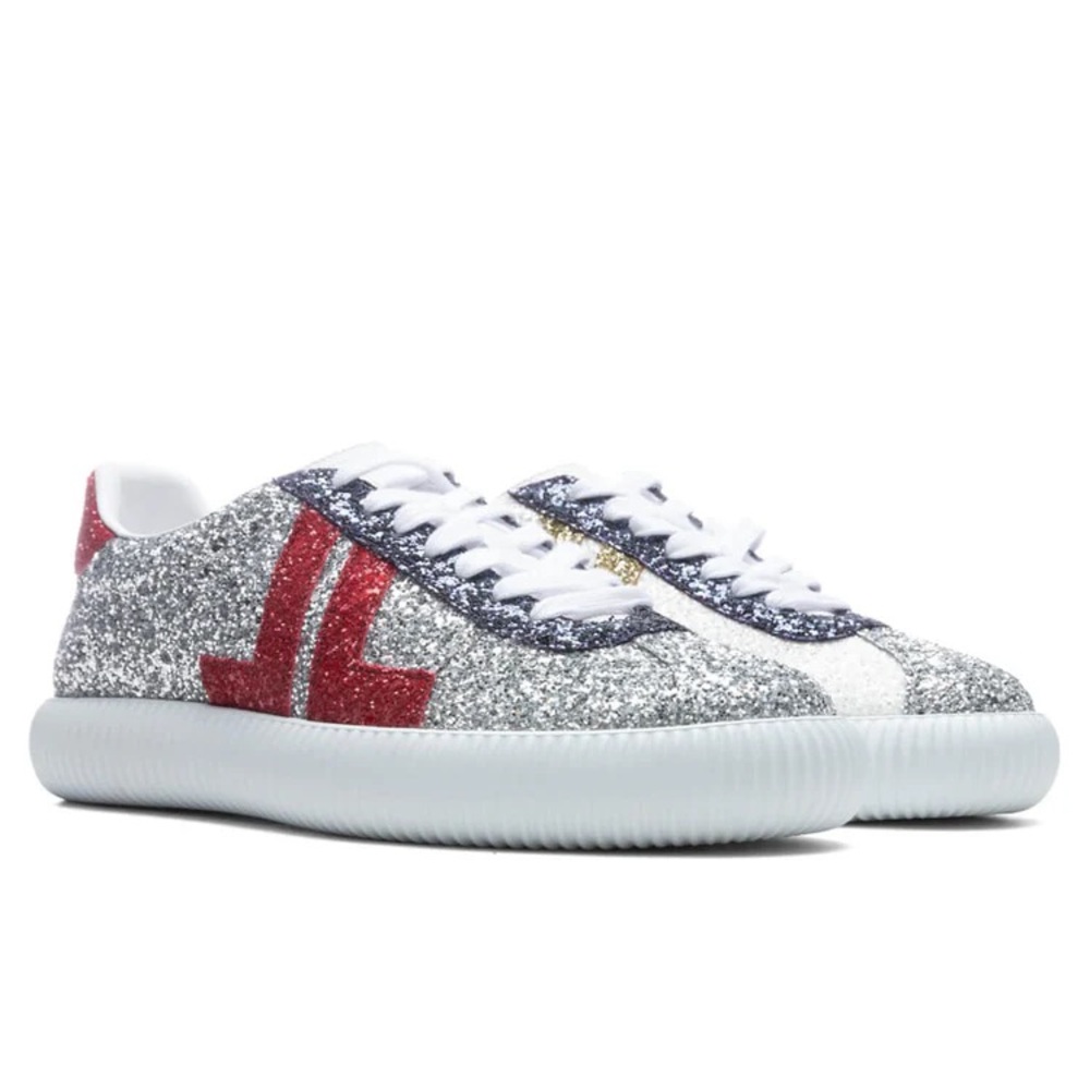 LANVIN GLEN LOW TOP SNEAKERS - SILVER/RED